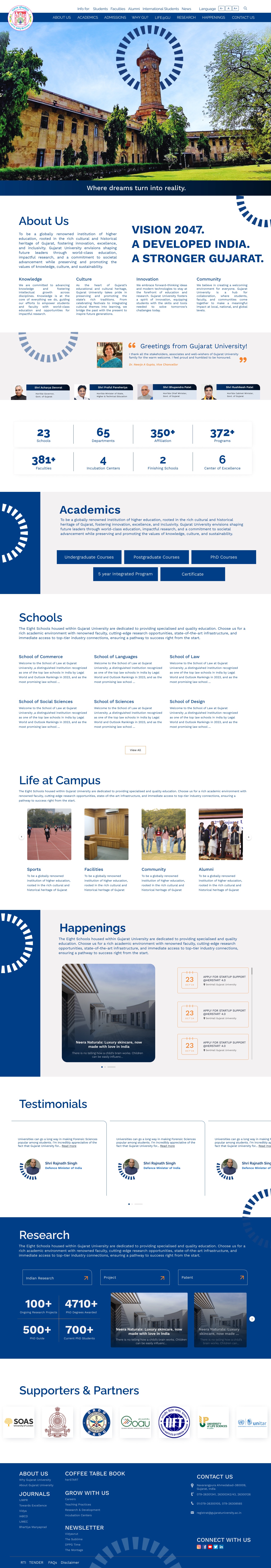 Redesigned Gujarat University homepage